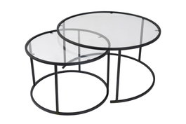 Hanah Home Juego de 2 Mesas de Café de Vidrio Templado Negro Transparentes 80x60 cm